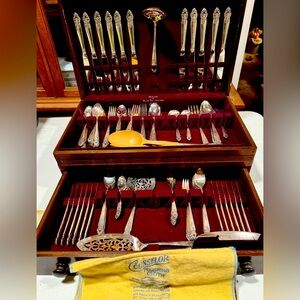Silver Flatware Set with Wooden Case